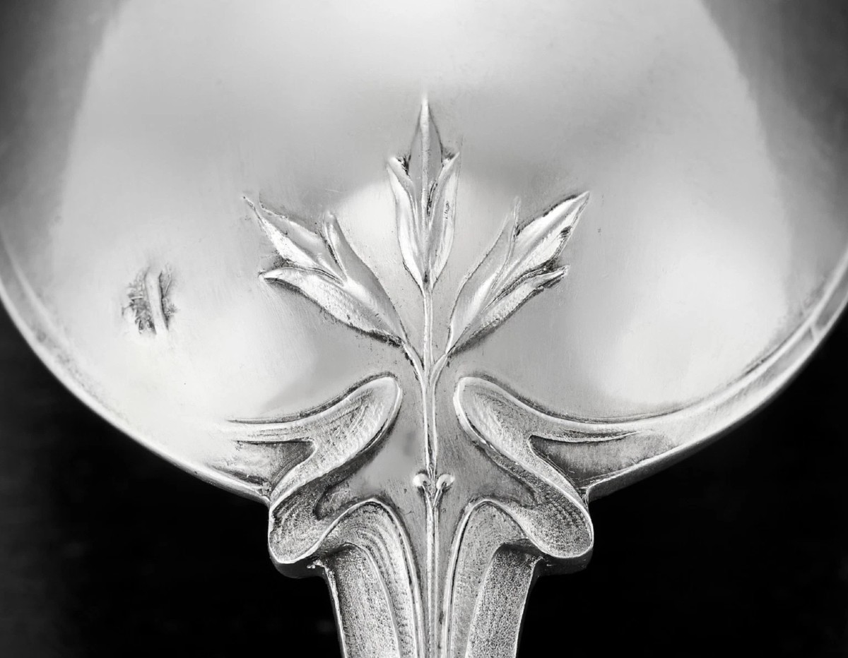 Maillard : 6 Large Art Nouveau Sterling Silver Flatware Sets, Clover Pattern-photo-6