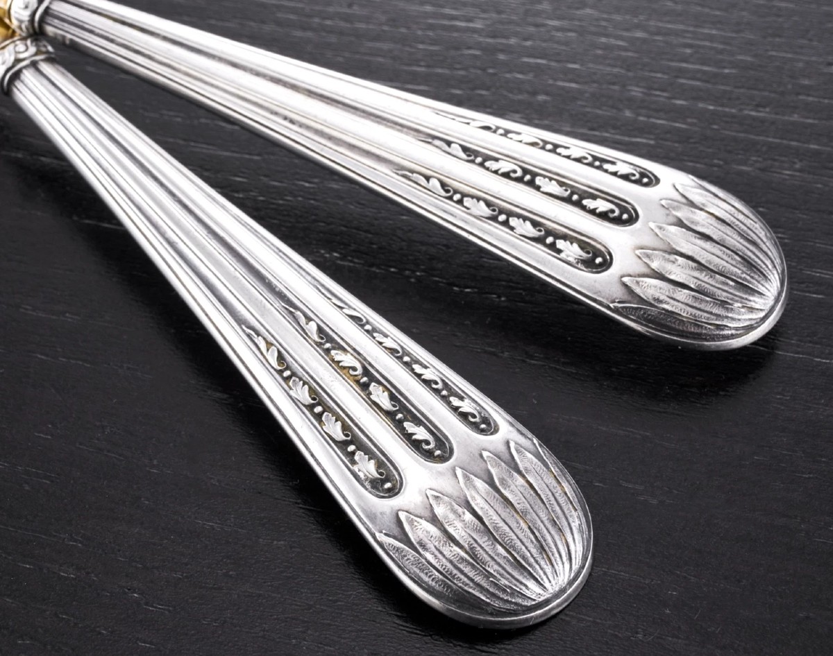 CARDEILHAC : Couvert à Salade en Argent massif et Vermeil ART NOUVEAU-photo-3