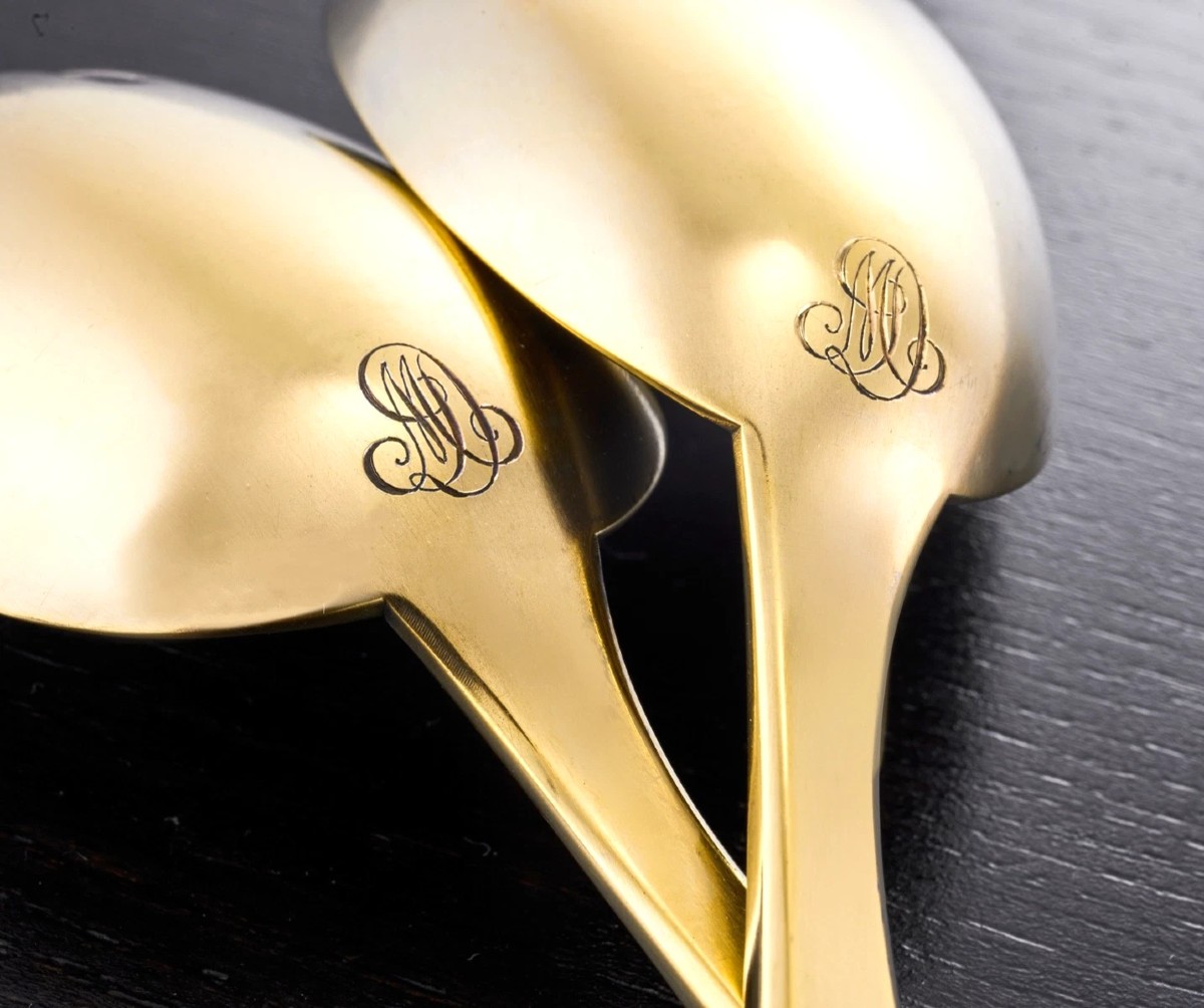 CARDEILHAC : Couvert à Salade en Argent massif et Vermeil ART NOUVEAU-photo-4