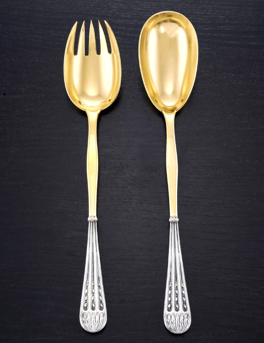 CARDEILHAC : Couvert à Salade en Argent massif et Vermeil ART NOUVEAU-photo-2
