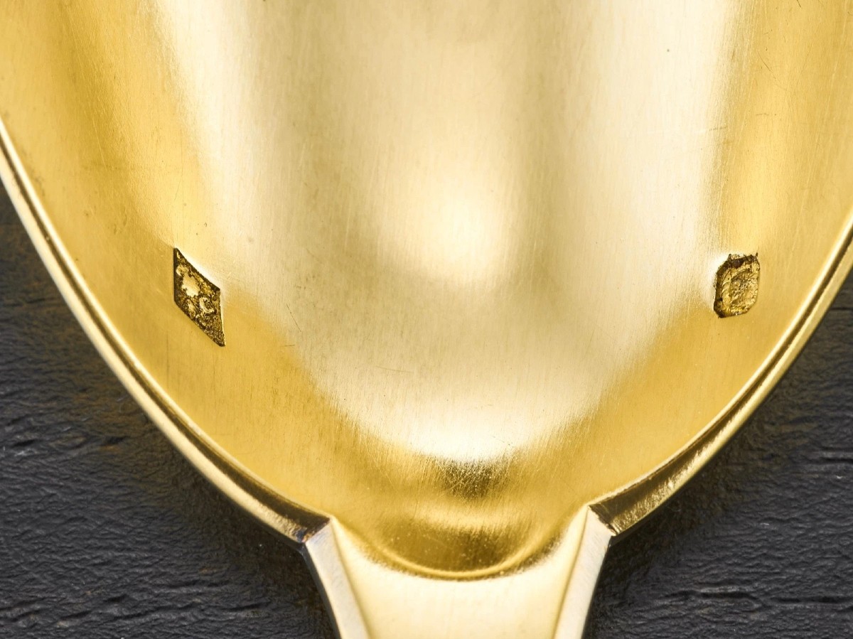 CARDEILHAC : Couvert à Salade en Argent massif et Vermeil ART NOUVEAU-photo-6