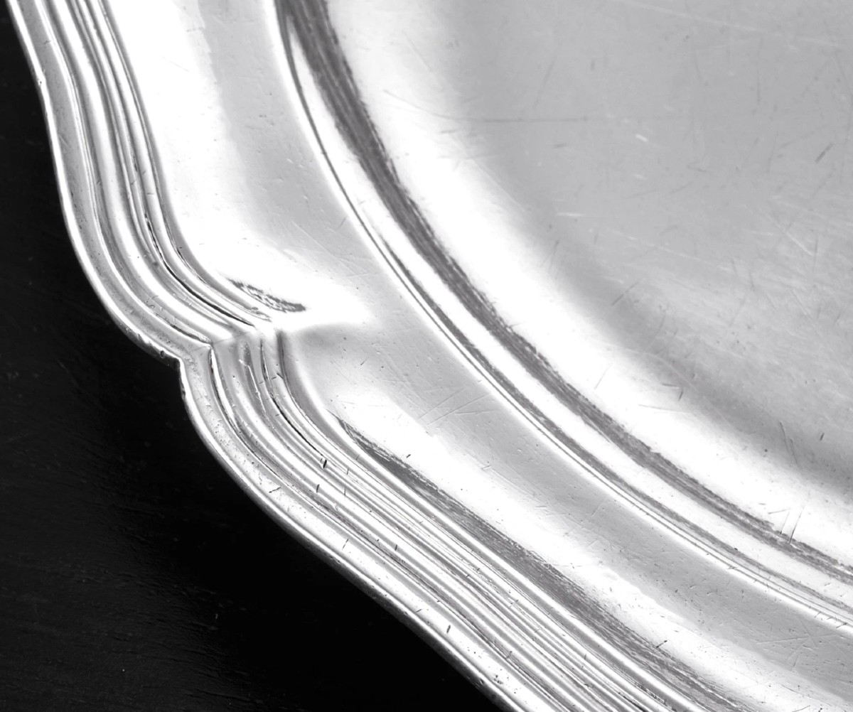 Baube: Large 18th Century Solid Silver Platter With The Coat Of Arms Of Tours, 1742-photo-4