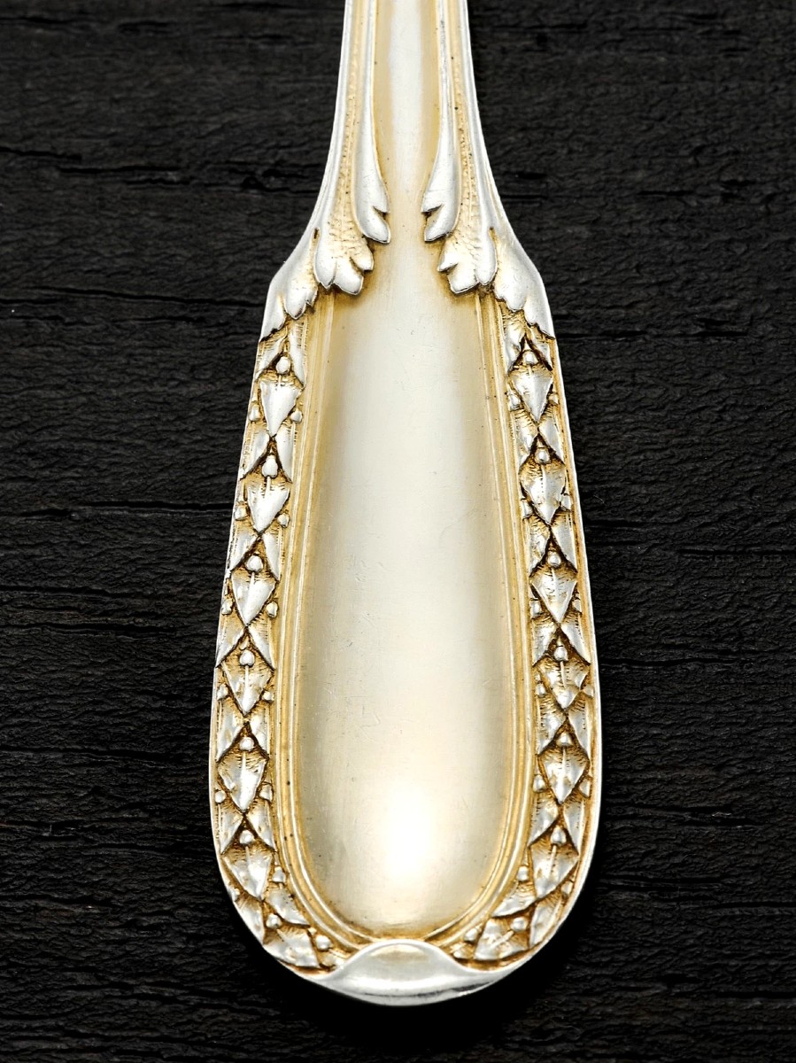 PUIFORCAT : Service à Glace en Argent massif Vermeil St. Louis XVI mod. SUFFREN-photo-3