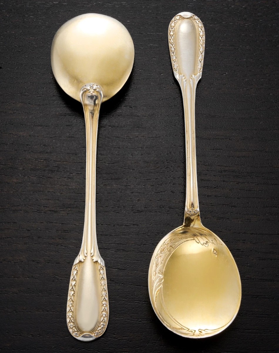 PUIFORCAT : Service à Glace en Argent massif Vermeil St. Louis XVI mod. SUFFREN-photo-4