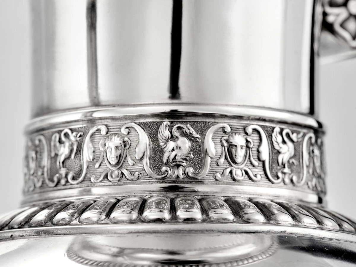 Rare Cafetière en Argent massif début XIXème Tête de Bélier LION-photo-4