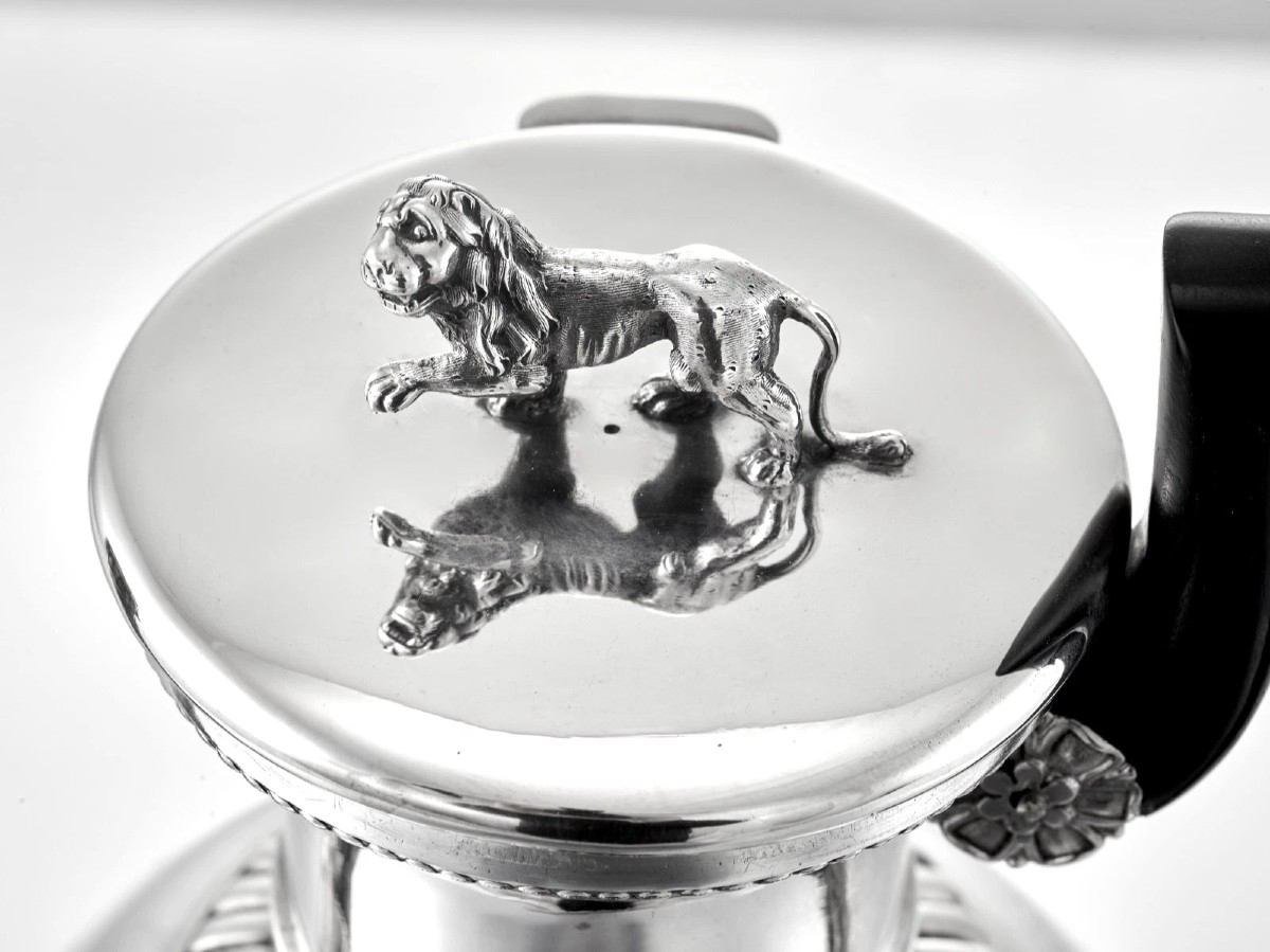 Rare Cafetière en Argent massif début XIXème Tête de Bélier LION-photo-2