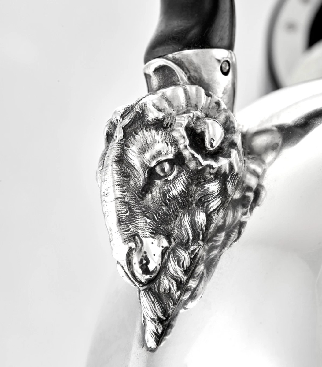 Rare Cafetière en Argent massif début XIXème Tête de Bélier LION-photo-4