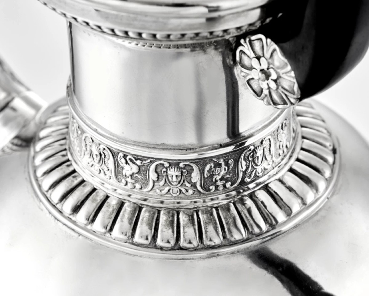 Rare Cafetière en Argent massif début XIXème Tête de Bélier LION-photo-6