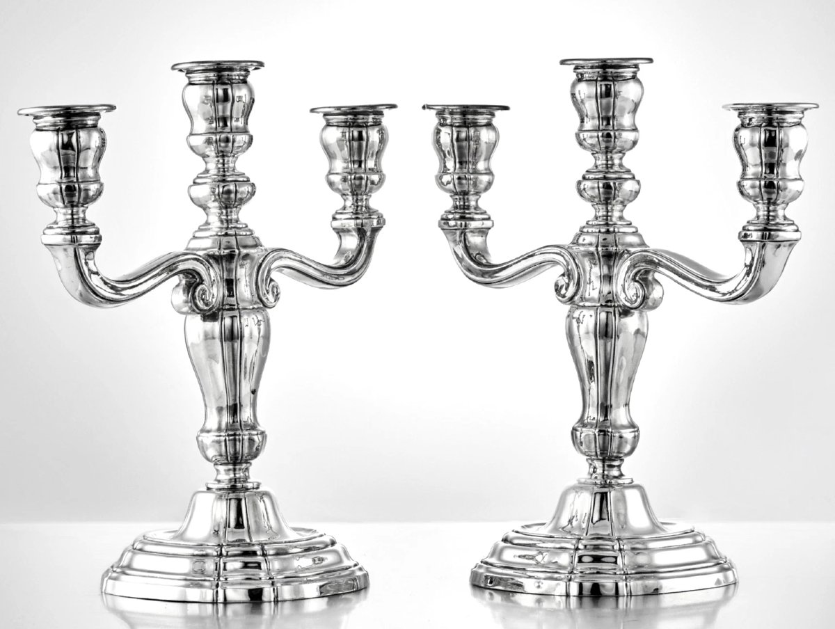 Henin & Cie: Pair Of 18th-century Silver Three-branch Candelabra-photo-2