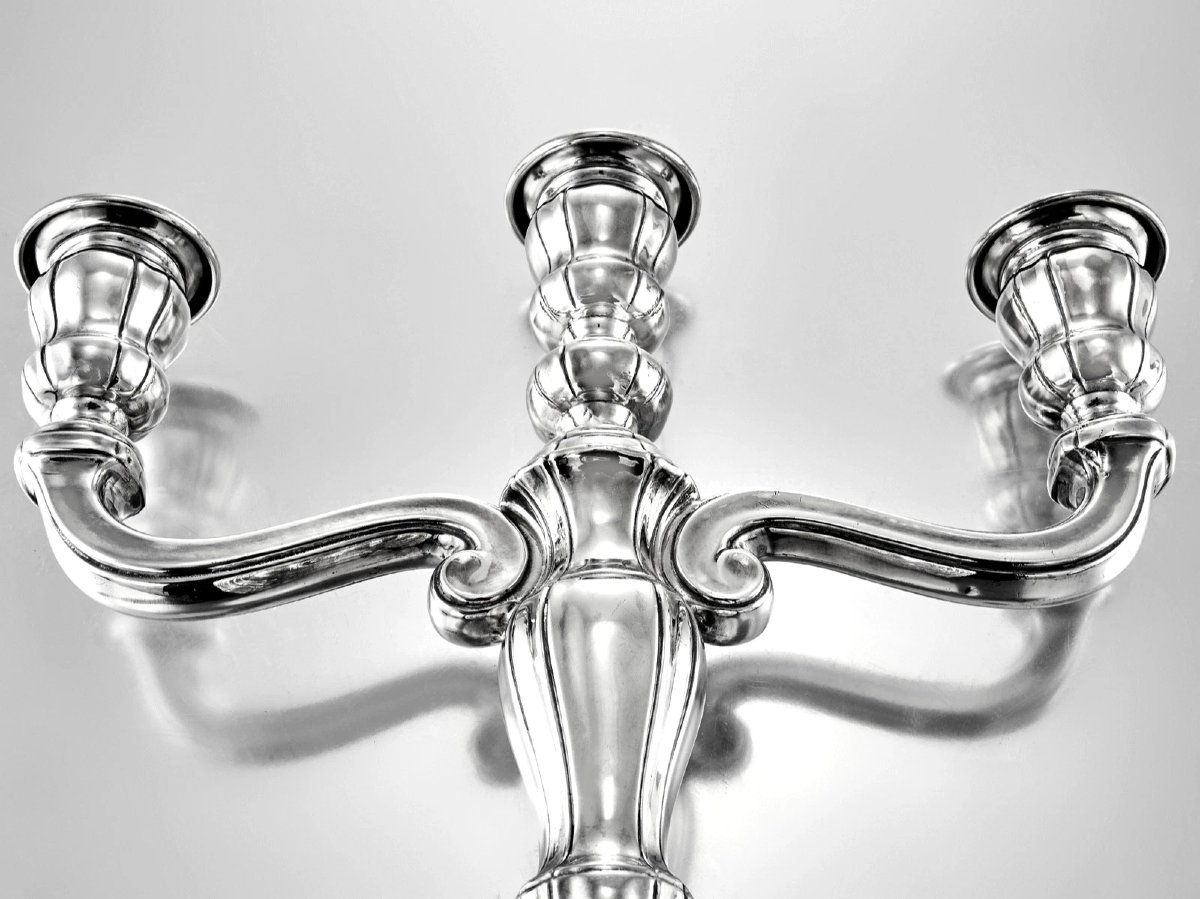 Henin & Cie: Pair Of 18th-century Silver Three-branch Candelabra-photo-5