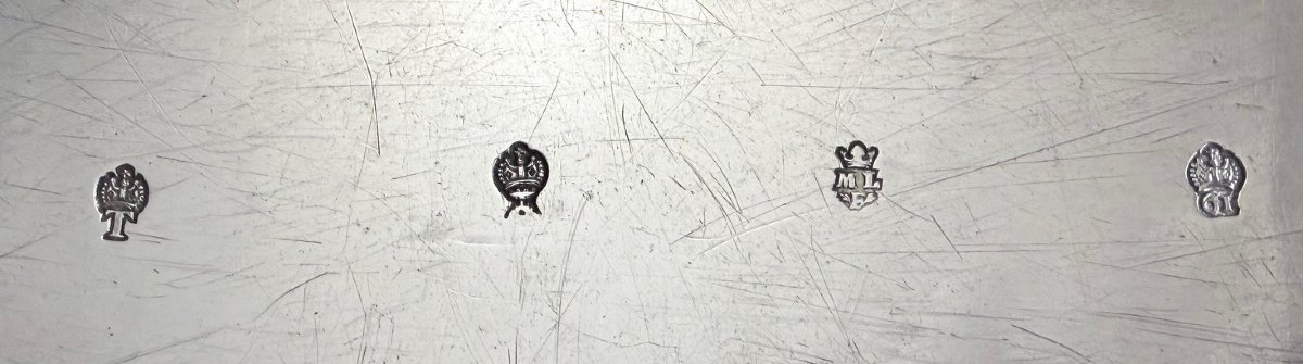 Marc Le Febvre: Oval Solid Silver Platter, 18th Century, Tournai, 1761, Coat Of Arms-photo-4