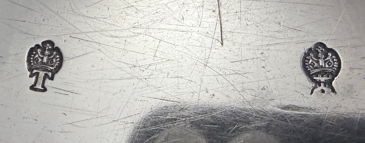 Marc Le Febvre: Oval Solid Silver Platter, 18th Century, Tournai, 1761, Coat Of Arms-photo-1