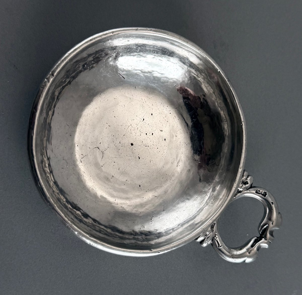 Granelly: Heavy Solid Silver Wine Taster, Normandy, 145g, Saint-lô, 1774-photo-3