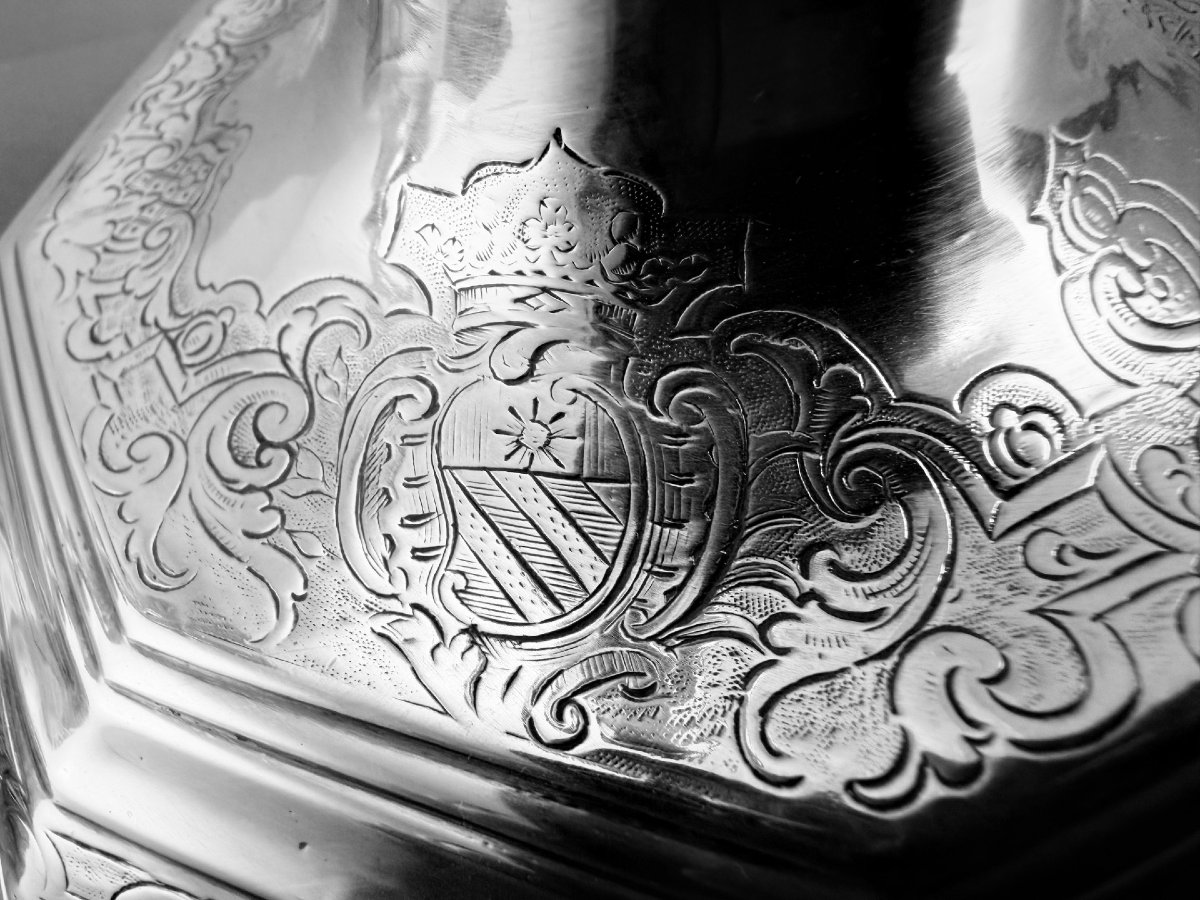 SIBERT : Paire de Flambeaux en Argent massif AIX 1746 décor Mascarons ARMOIRIES-photo-3