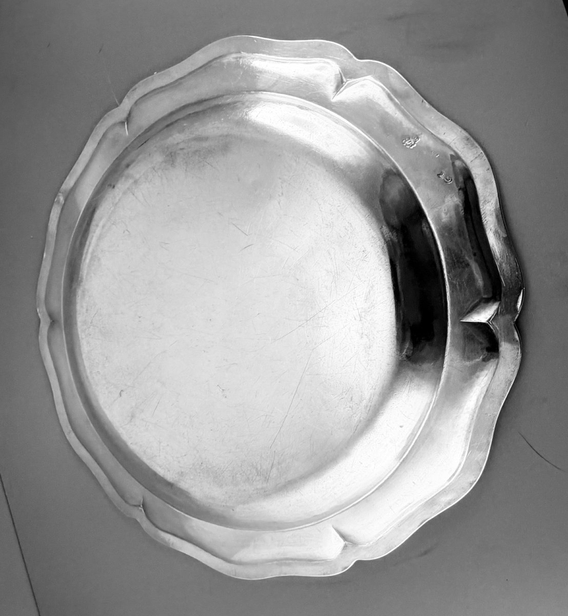LAURENT : Rare important Plat Argent massif PARIS 1743 ARMOIRIES Comte +1222gr-photo-2