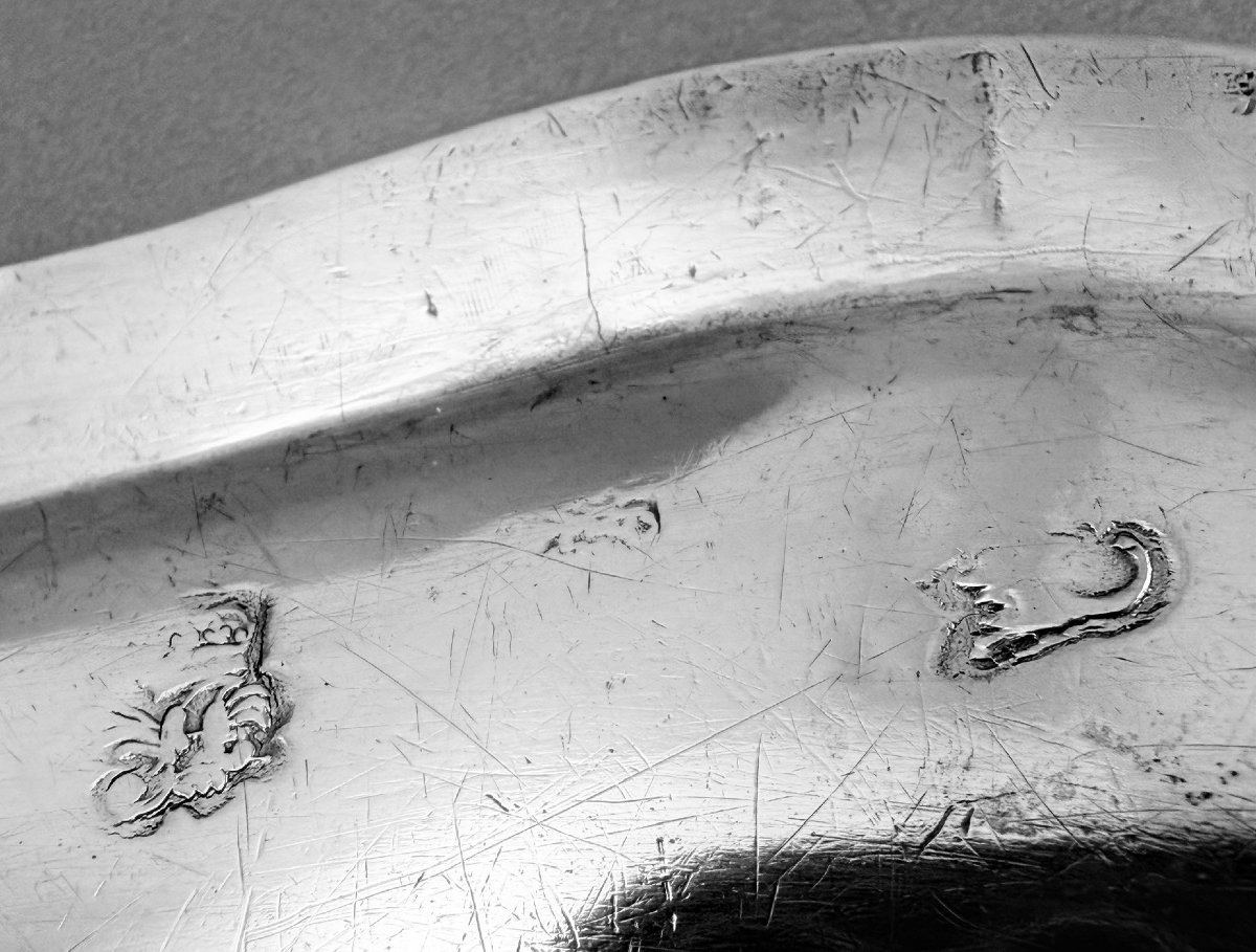 LAURENT : Rare important Plat Argent massif PARIS 1743 ARMOIRIES Comte +1222gr-photo-4