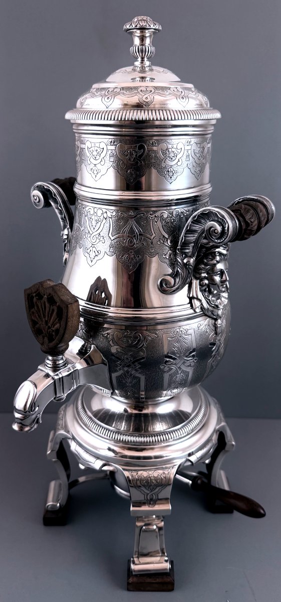 Tetard : Important Silver Samovar / Tea Fountain St . Regence Mascarons-photo-2
