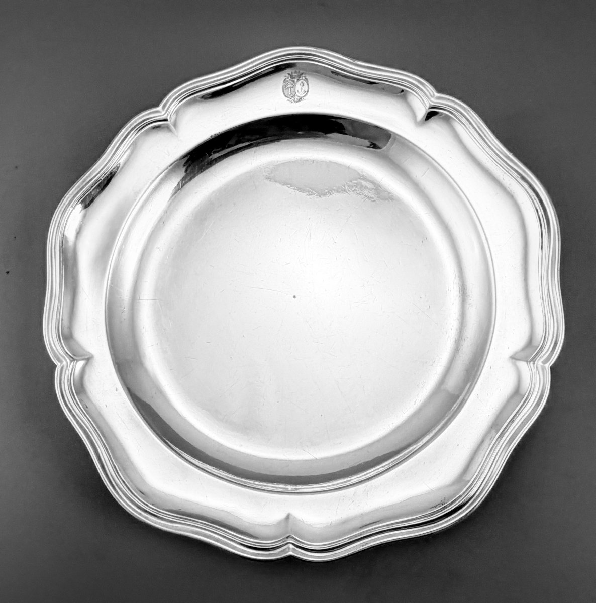 Forestier: Pair Of Sterling Silver Plates Normandie Coat Of Arms Valognes 1771-75-photo-3