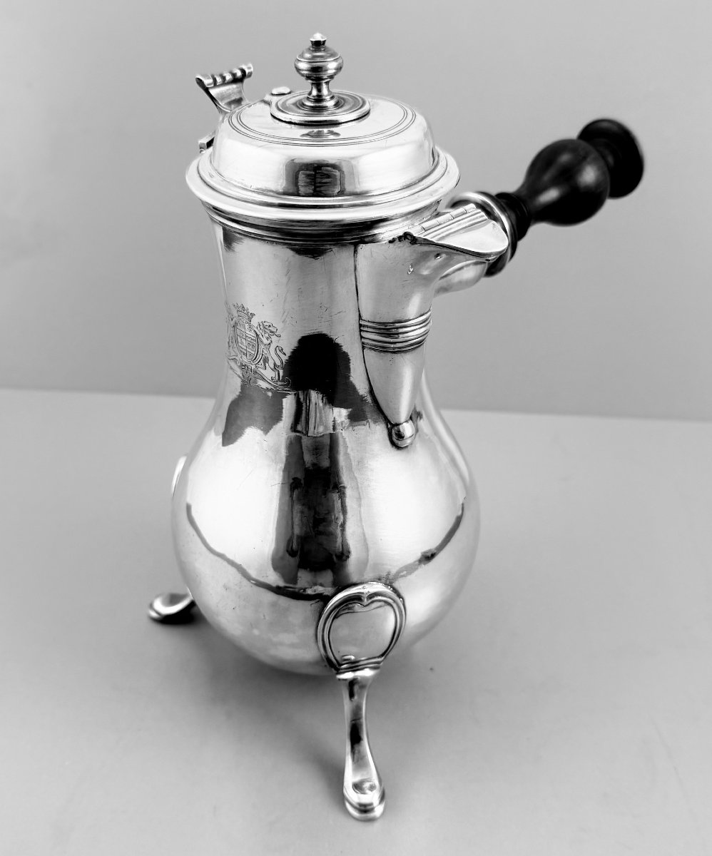 Pigeron: Important Solid Silver Chocolatière Paris 1772 Armoiries