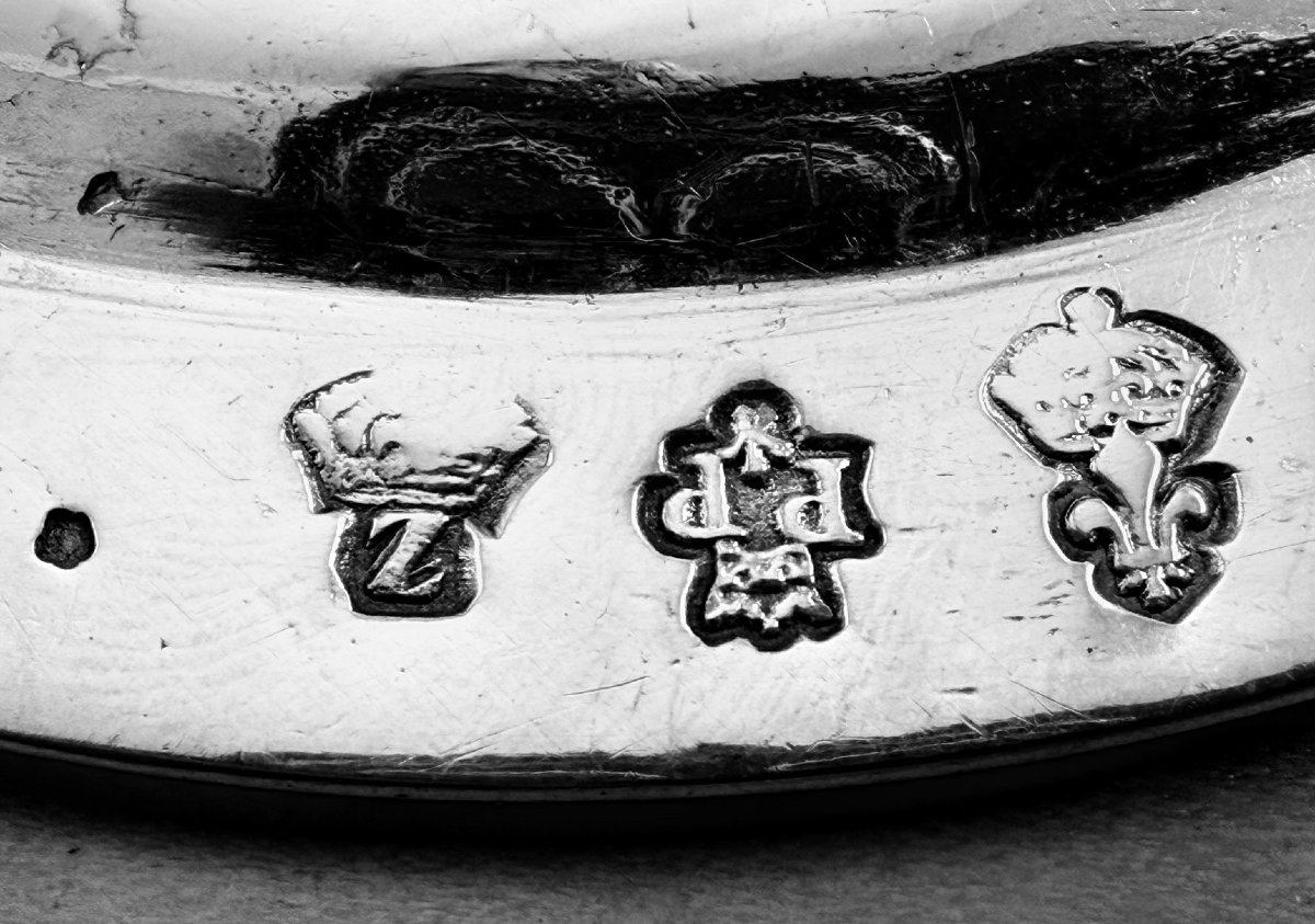 PONTUS : Rare Plat Argent massif XVIIIe Armoiries Heaume LILLE 1768-69-photo-4