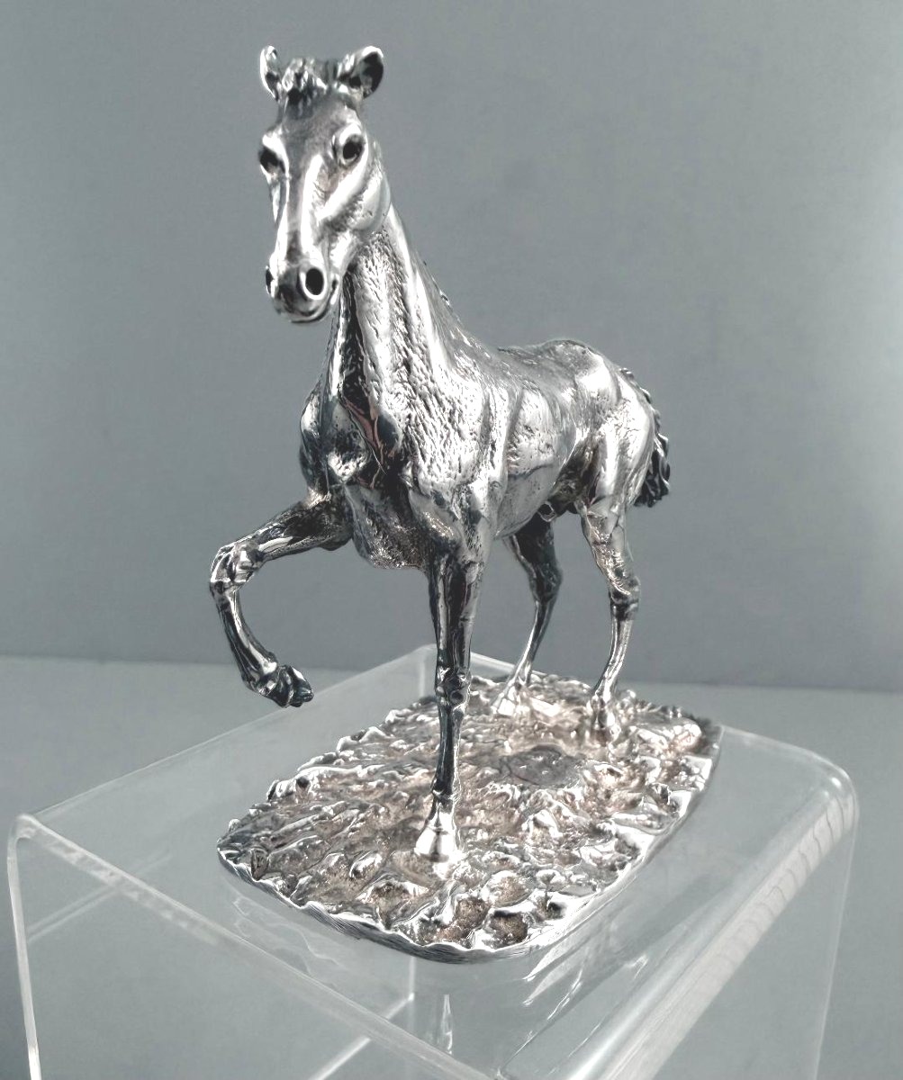 Sculpture en Argent massif au "Cheval au pas"-photo-2