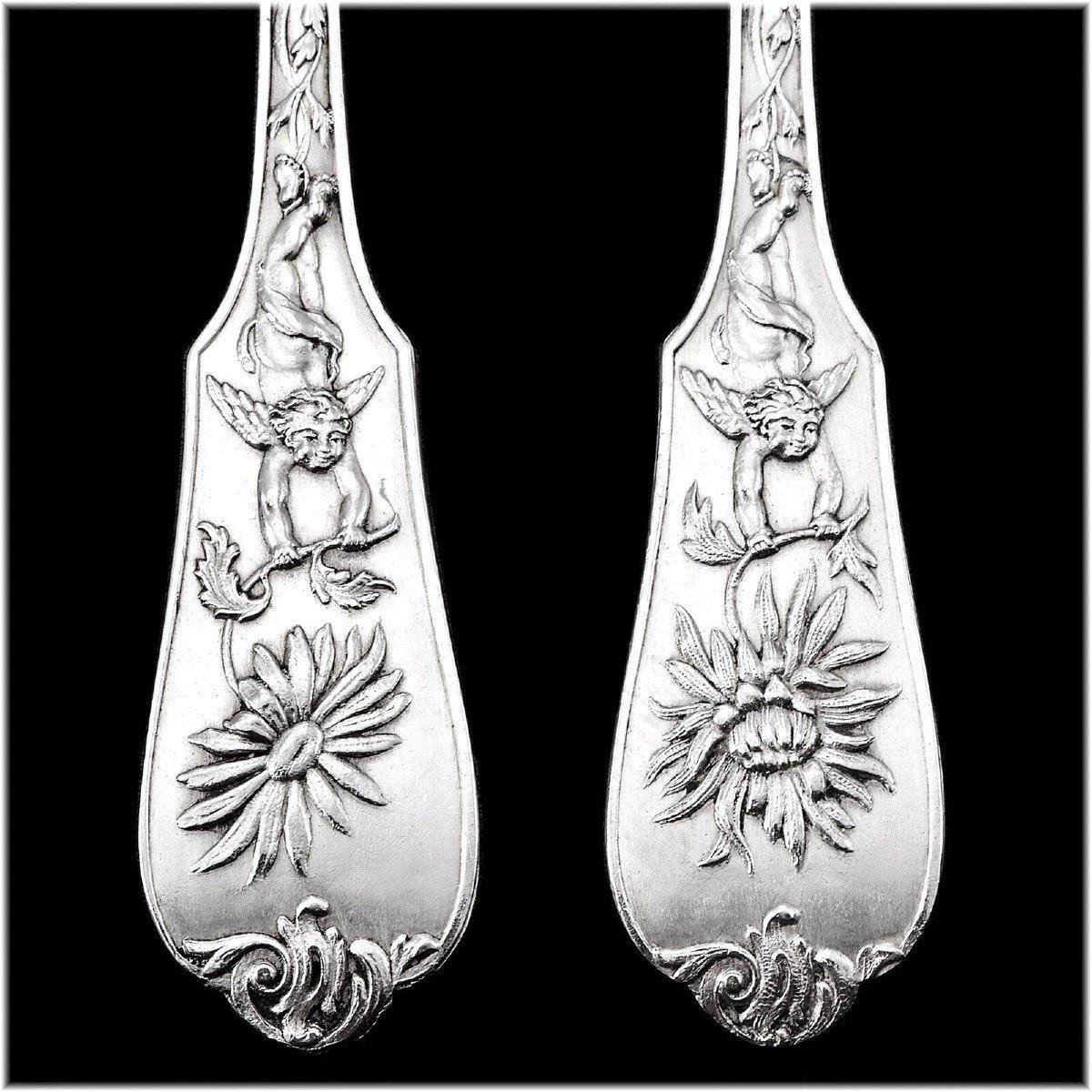 PUIFORCAT : Service à glace en Argent massif Putti et Fleurs-photo-4