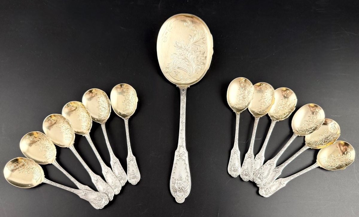 PUIFORCAT : Service à glace en Argent massif Putti et Fleurs