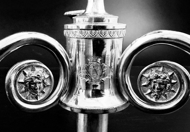 Bibron: Important Pair Of Empire-period Candlesticks Forming Candelabras-photo-4