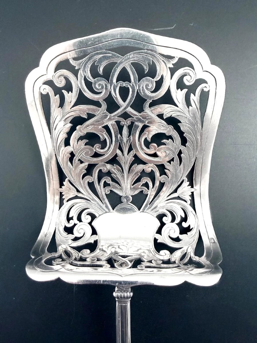HENIN & VIVIER : Grande Pelle asperges en Argent massif décor MASCARON-photo-3