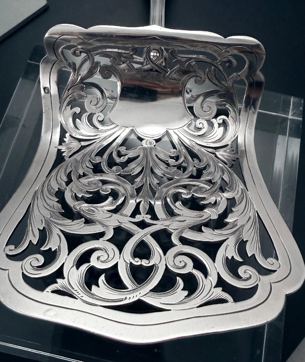 HENIN & VIVIER : Grande Pelle asperges en Argent massif décor MASCARON-photo-1