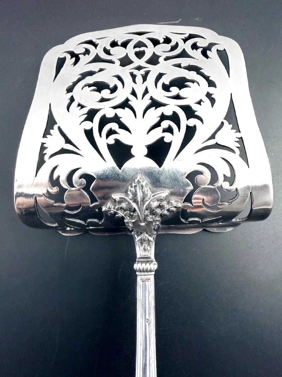 HENIN & VIVIER : Grande Pelle asperges en Argent massif décor MASCARON-photo-2
