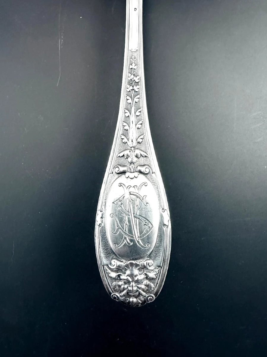 HENIN & VIVIER : Grande Pelle asperges en Argent massif décor MASCARON-photo-3