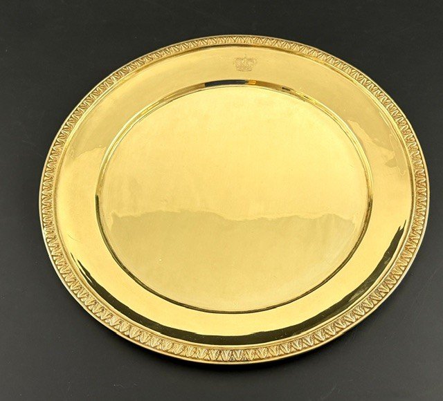 Série de 6 Assiettes en Argent massif Vermeil Couronne Prince + 3,7 kgs-photo-2