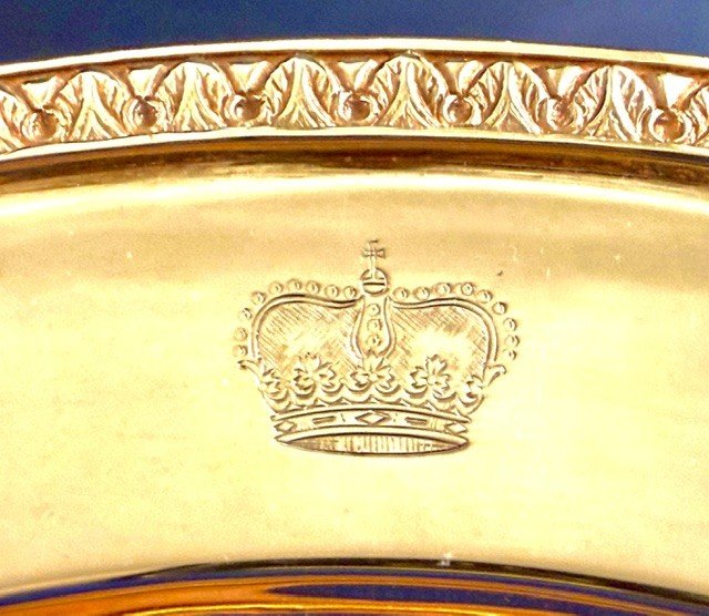 Série de 6 Assiettes en Argent massif Vermeil Couronne Prince + 3,7 kgs-photo-3