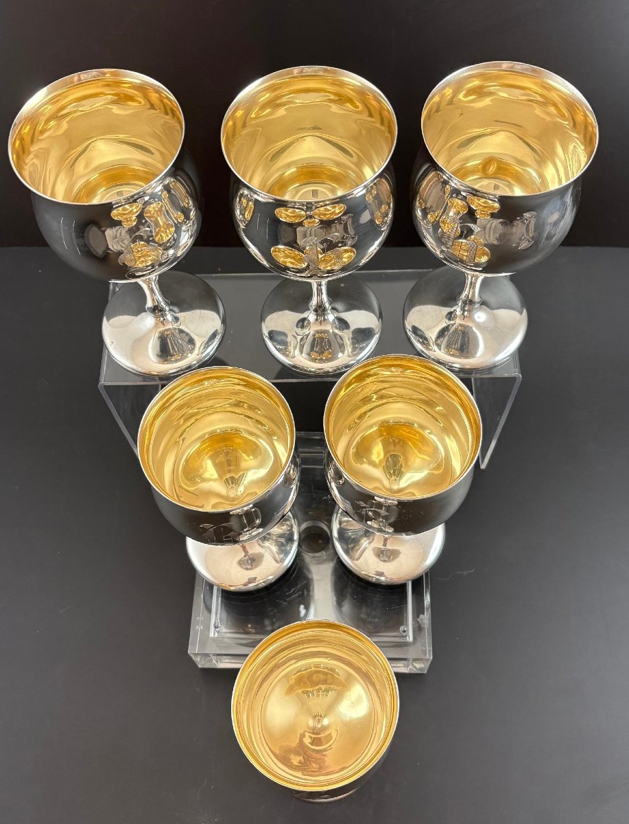 REED & BARTON : Service de Grands Verres sur pieds en Argent massif Vermeil-photo-2