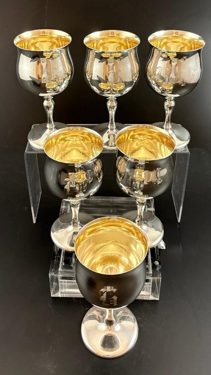 REED & BARTON : Service de Grands Verres sur pieds en Argent massif Vermeil