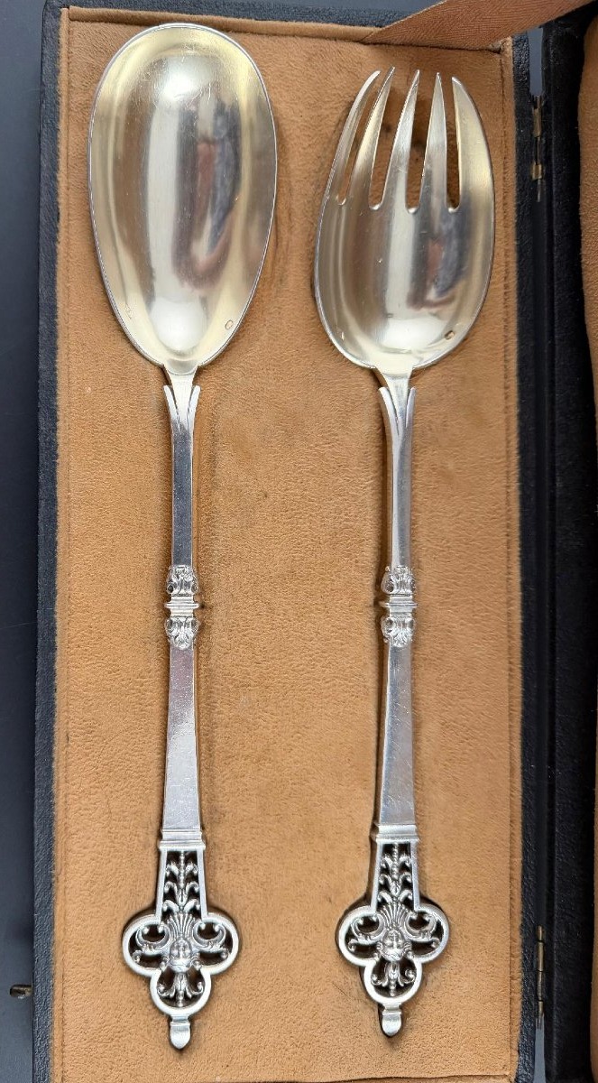 Cardeilhac: St. Renaissance Mascarons Solid Silver Salad Set-photo-3