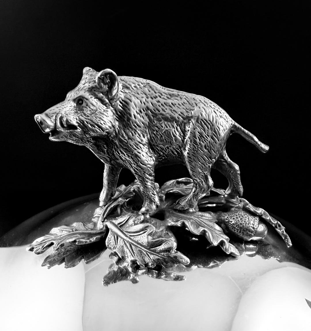 Orfèvrerie Du Marais: Silver Covered Vegetable Dish With “sanglier” Design-photo-3
