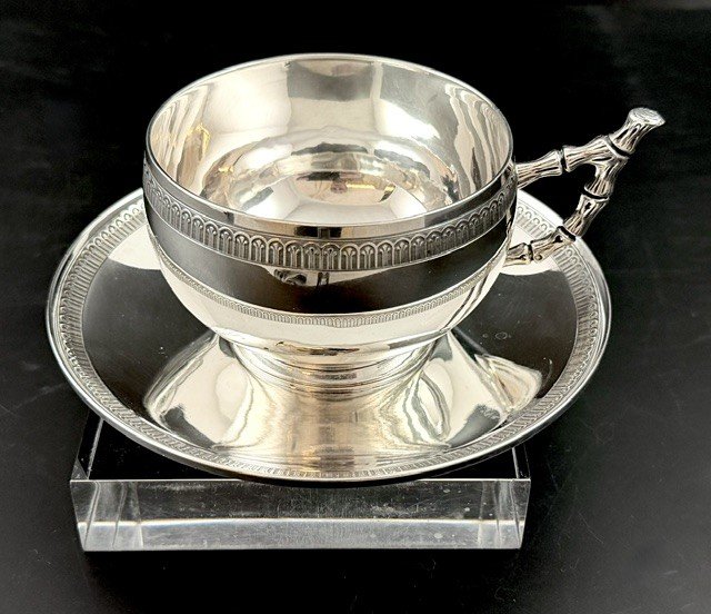 LADOUCETTE & GAVARD :  Service "Dejeuner" Tasse/ Soucoupe en Argent-photo-2