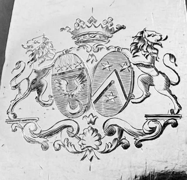 Desportes: Solid Silver Olive Spoon, Paris 1726, Coat Of Arms-photo-1
