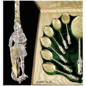 PUIFORCAT : Rare Service à Glace en Argent massif Minerve & Vermeil St. Renaissance modèle CHEVALIER
