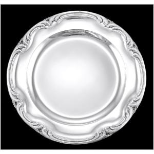 ODIOT : Plat Rond en Argent Massif de Style Louis XV - Diamètre : 29,8 cm