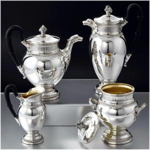 Puiforcat: Antique Tea - Coffee Set In Sterling Silver Vermei Empire Style - Eagles