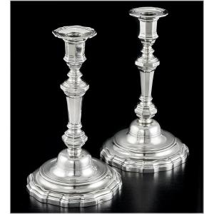 Pierre Vallieres: Rare Pair Of 18th Century French Solid Silver Candlesticks Paris - 1776