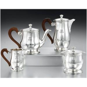 Tetard Frères : Large Tea & Coffee Set In Sterling Silver And Vermeil C.1930