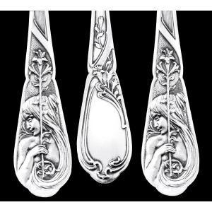 Ravinet & Denfert : Rare Spoon Service In Sterling Silver Art Nouveau - Mucha