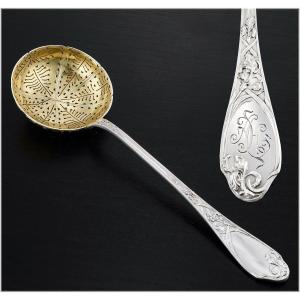 Puiforcat : Sterling Silver & Vermeil Art Nouveau Sugar Sifter Spoon - Iris Pattern