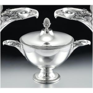 Armand Frenais : Large Empire Style Sterling Silver Soup Tureen - Eagle Heads