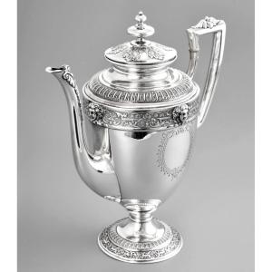 Large Russian Coffee Pot In Solid Silver With Mascarons  C. 1900