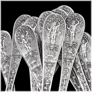 Gustave Keller: Rare Sterling Silver Flatware Set -josephine Pattern By Biennais 37pc